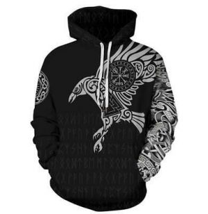 Viking Tattoo 3D Print Hoodie Unisex Cosplay Causal Hip Hop Hooded Coat Jacket