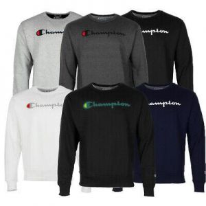 Champion Men&#039;s Fleece Sweatshirt Powerblend Long Sleeve Crew Neck Script Logo
